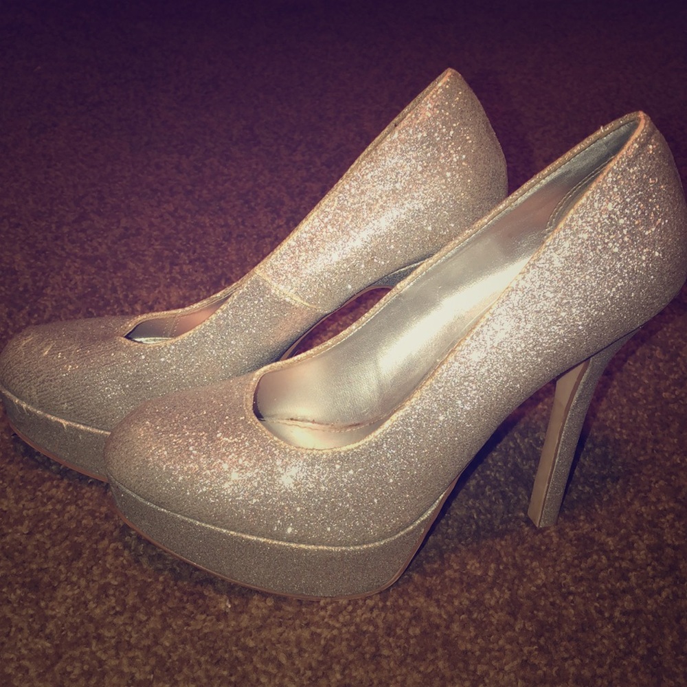 Glittery silver heels. Hey not worn once
